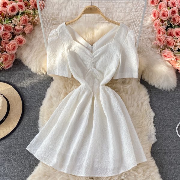 new Dress French First Love Platycodon Grandiflorum Fairy Super Fairy Mori Style Puff Sleeve V-neck Dress for Women Summer