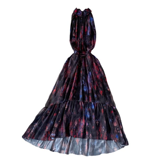 Printed Halter off-the-Shoulder Dress Sleeveless Summer French Elegance Large Swing Dress - Image 6