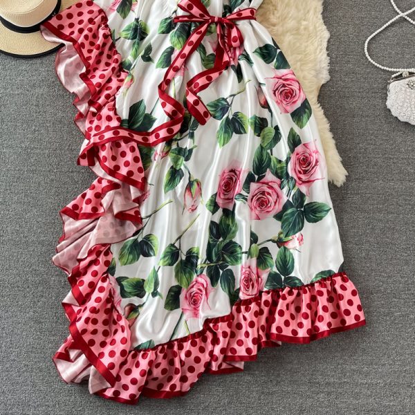 Personalized Ruffled Sloping Shoulder Backless Dress Loose Slim Fit Slimming Bohemian Seaside Holiday Large Swing Dress - Image 4