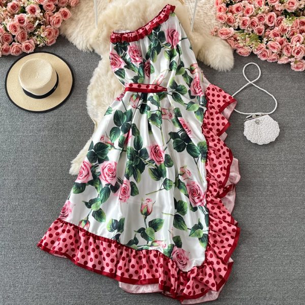 Personalized Ruffled Sloping Shoulder Backless Dress Loose Slim Fit Slimming Bohemian Seaside Holiday Large Swing Dress - Image 5