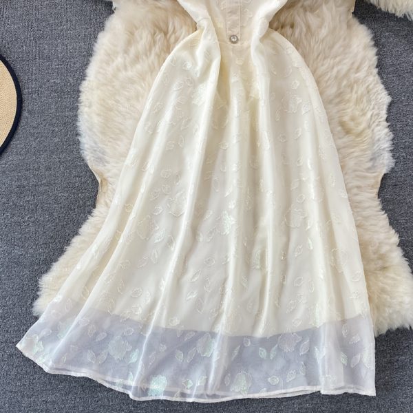 Summer New French Style Gentle Square Collar Dress Short Sleeve Slimming Slim Fit below the Knee White First Love Dress - Image 4
