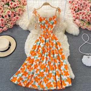 Seaside Holiday Beach Dress Women’s Summer New Korean Style French First Love Suspender Dress Mori Style Floral Dress