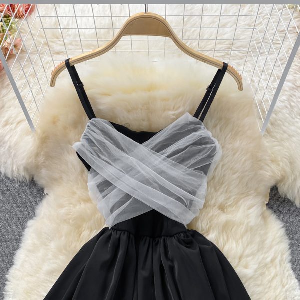 Western Style Small Sweet Mesh Stitching Princess Pettiskirt High Waist Hepburn Style Dress Temperament Small Black Skirt Summer - Image 3