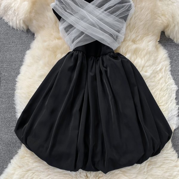 Western Style Small Sweet Mesh Stitching Princess Pettiskirt High Waist Hepburn Style Dress Temperament Small Black Skirt Summer - Image 4