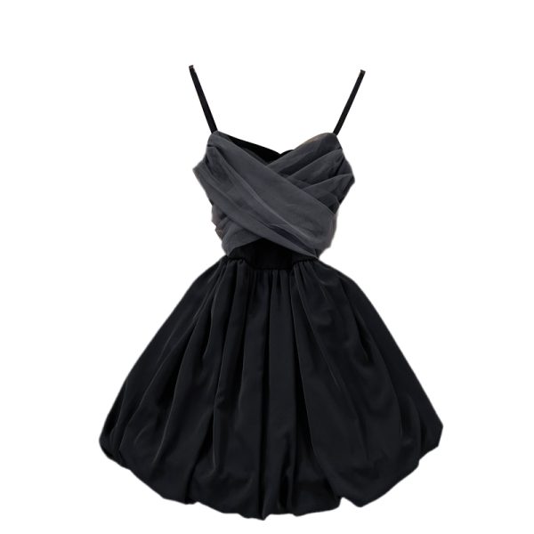 Western Style Small Sweet Mesh Stitching Princess Pettiskirt High Waist Hepburn Style Dress Temperament Small Black Skirt Summer - Image 6