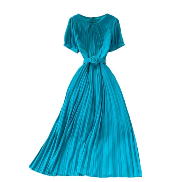 Waist Slimming Elegant Slightly Mature Style Pleated Dress Short Sleeve Summer New Elegant Graceful Long Expansion Skirt - Image 6