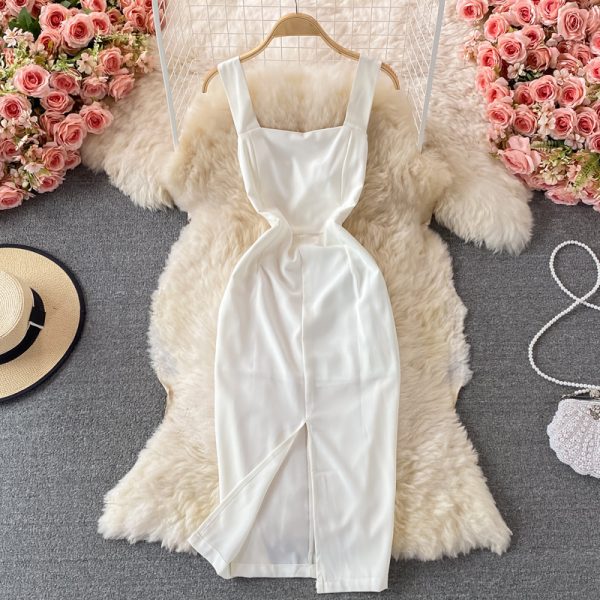 Summer New Lightly Mature Backless Suspender Dress Summer Overknee Mid-Length Split Sheath Dress Sleeveless - Image 3