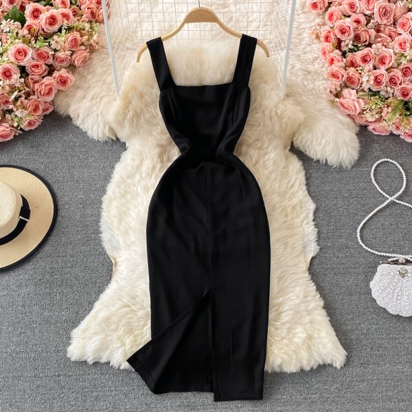 Summer New Lightly Mature Backless Suspender Dress Summer Overknee Mid-Length Split Sheath Dress Sleeveless - Image 4