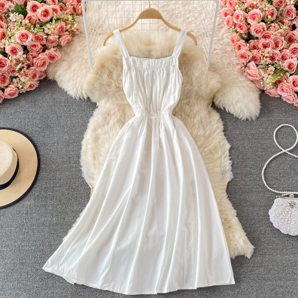 Summer New French Retro Girl’s First Love A- line Dress Waist Slimming Gentle Sweet Spaghetti-Strap Dress - Image 3