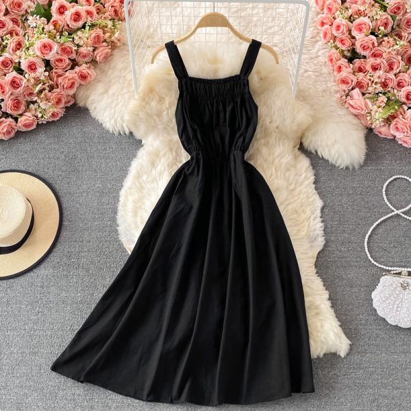 Summer New French Retro Girl’s First Love A- line Dress Waist Slimming Gentle Sweet Spaghetti-Strap Dress - Image 4
