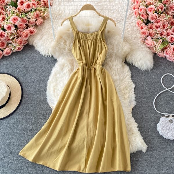 Summer New French Retro Girl’s First Love A- line Dress Waist Slimming Gentle Sweet Spaghetti-Strap Dress - Image 5