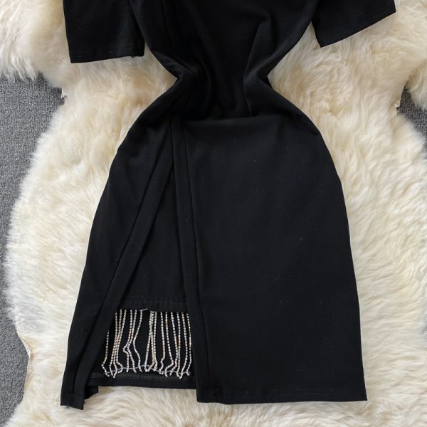 The little man Yujie oblique collar off-shoulder sling short-sleeved irregular temperament Su dress - Image 4