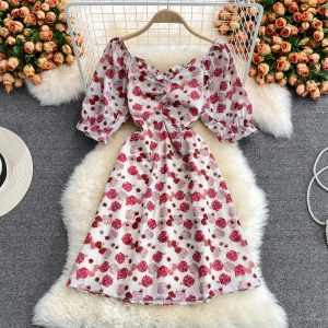 Dress for Women New Summer Floral Skirt French Style Temperament Small Skirt Kbne Summer Retro Gentle A- line Skirt