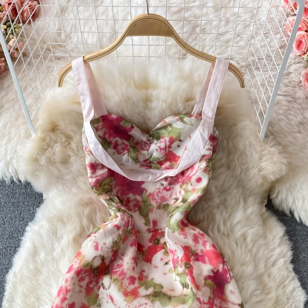 French Style Gentle Split Chiffon Floral Dress Seaside Vacation Skirt Summer Temperament Waist-Controlled Slimming Slip Dress - Image 3