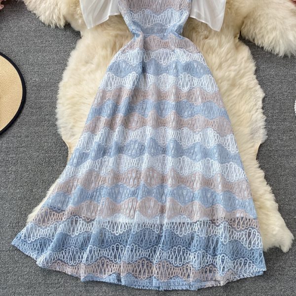 Summer New Tea Break French First Love Sweet Gentle Fresh Fairy Square Collar Puff Sleeve Lace Dress - Image 4