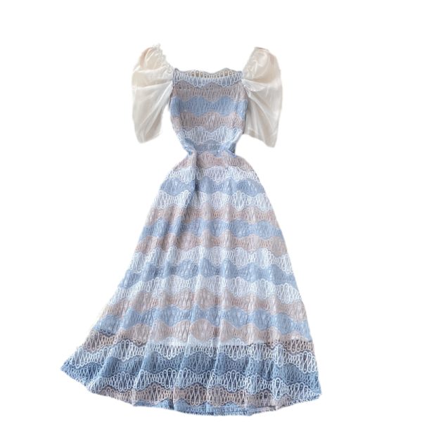 Summer New Tea Break French First Love Sweet Gentle Fresh Fairy Square Collar Puff Sleeve Lace Dress - Image 6