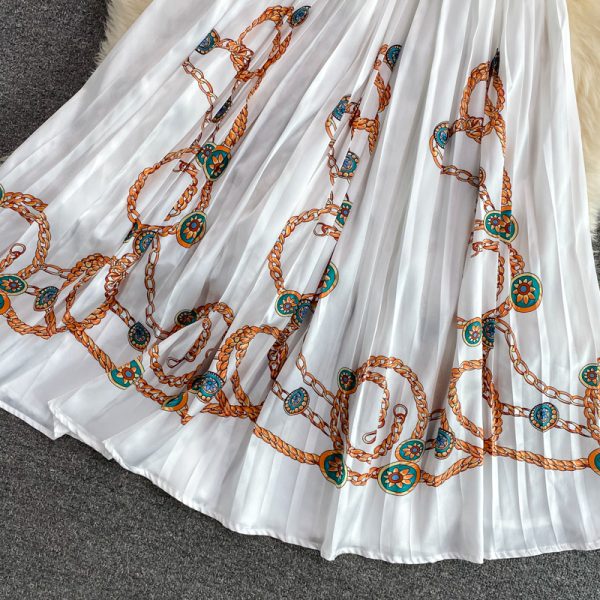 Summer Elegance Elegant Socialite Waist Slimming Printed Pleated Puffy Dress Short Sleeve High-End Dress - Image 5