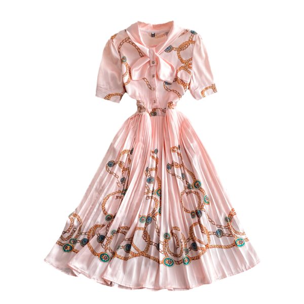 Summer Elegance Elegant Socialite Waist Slimming Printed Pleated Puffy Dress Short Sleeve High-End Dress - Image 6