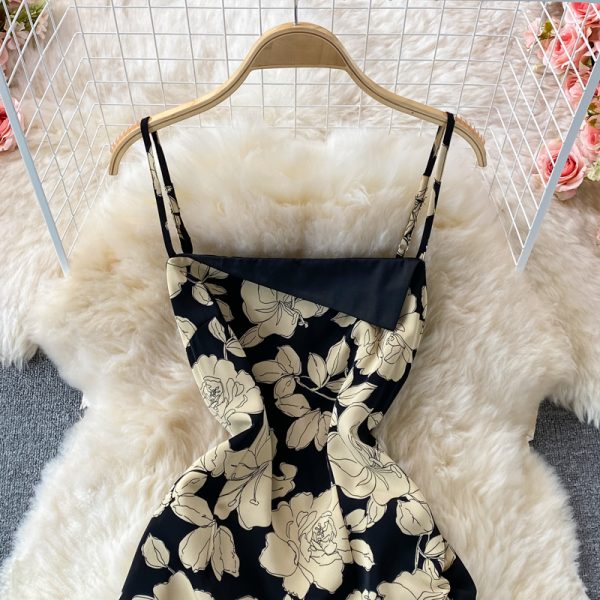 Summer New Elegant Waist Slimming Elegant Backless Suspender Skirt Irregular Side Slit Dress - Image 3