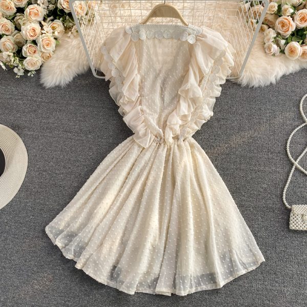 Small Chiffon Dress For Women Summer Ruffled V-neck Sleeveless Slim Fit Waist-Controlled Slimming First Love Vintage Skirt - Image 4