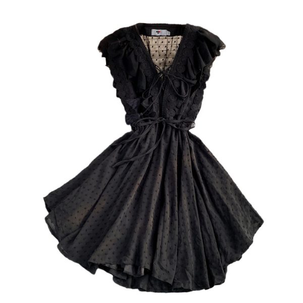 Small Chiffon Dress For Women Summer Ruffled V-neck Sleeveless Slim Fit Waist-Controlled Slimming First Love Vintage Skirt - Image 6