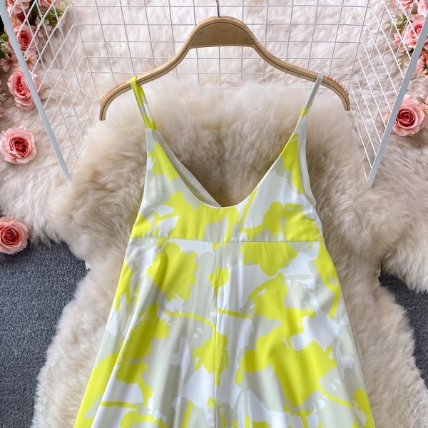 V-neck Printing Slip Dress Women ‘S Summer Loose Belly-Covering Seaside Holiday Beach Skirt Over The Knee Swing Long Dress - Image 3