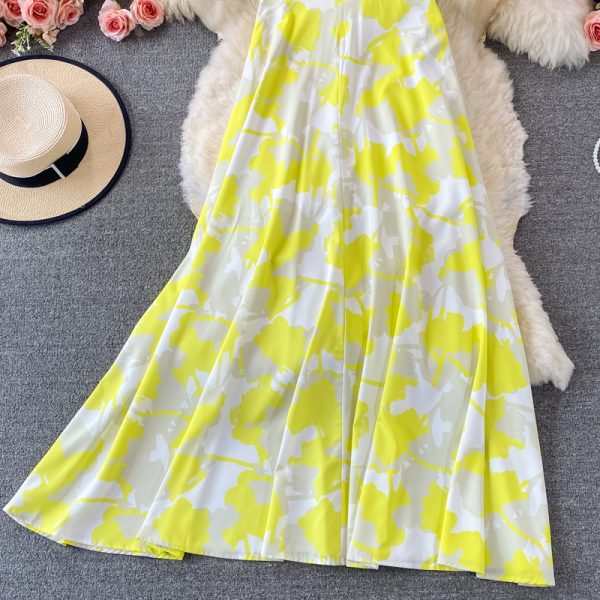 V-neck Printing Slip Dress Women ‘S Summer Loose Belly-Covering Seaside Holiday Beach Skirt Over The Knee Swing Long Dress - Image 4