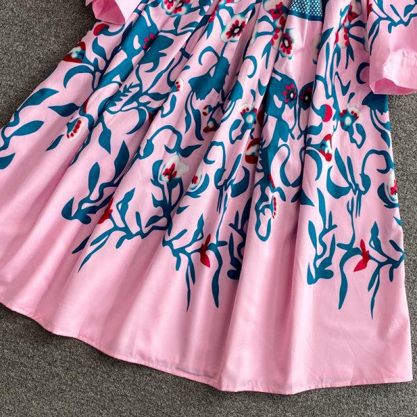 spring and autumn European and American printed lapel dress, long-sleeved waist and thin, fairy style holiday long skirt dress - Image 5