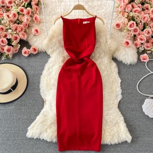 High-end temperament ladies sleeveless dress women summer new Korean version of the waist and thin hip dress dress
