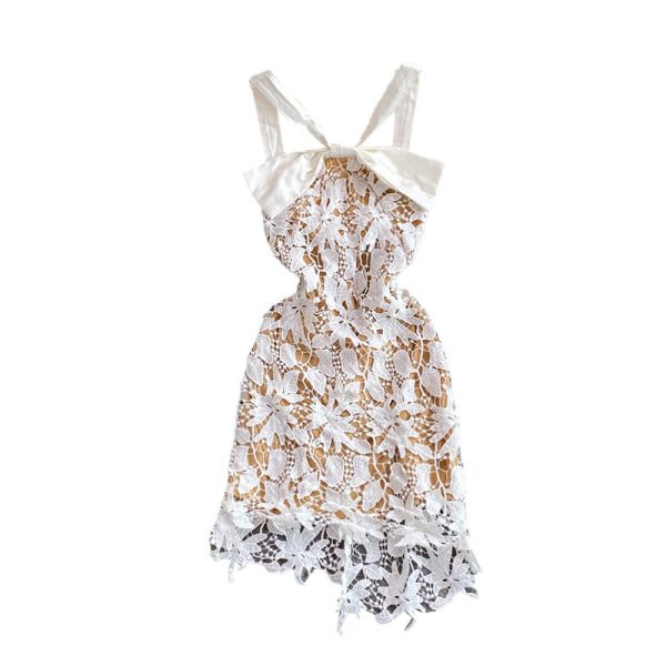 Halter Cut-out Lace Suspender Skirt Female Summer New Waist Slimming Socialite Style Bow Hip-Wrapped Dress Dress - Image 6