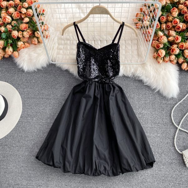 Sequin Stitching Dress for Women Summernew Gentle Small Temperament Waist-Controlled Slimming Slip Dress - Image 3