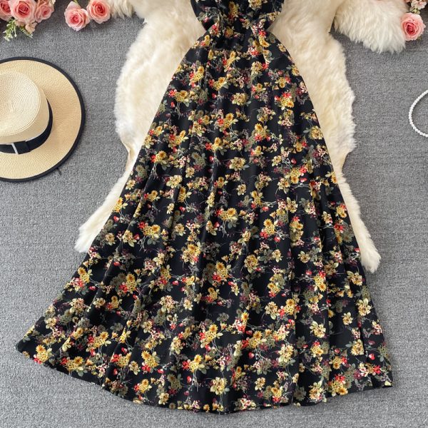 French Style Retro Elegant Backless Floral Strap Dress Super Fairy Thailand Seaside Holiday Beach Dress Tube Top Dress - Image 4