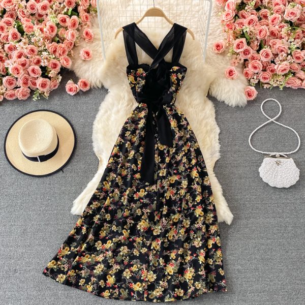 French Style Retro Elegant Backless Floral Strap Dress Super Fairy Thailand Seaside Holiday Beach Dress Tube Top Dress - Image 5
