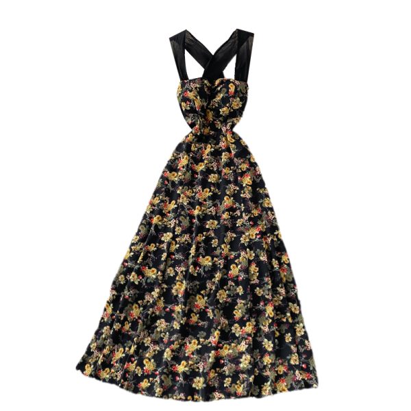 French Style Retro Elegant Backless Floral Strap Dress Super Fairy Thailand Seaside Holiday Beach Dress Tube Top Dress - Image 6