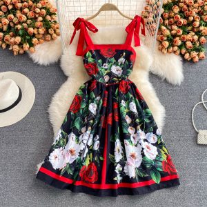 Elegant Graceful Slim Fit Slim Backless Suspender Skirt Summer New Goddess Temperament Tight Waist Mid-Length A- line Skirt