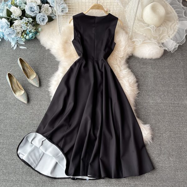 European Stationsummer New French Retro Sleeveless Vest Dress Printed Waist-Controlled Slimming Large Hem Dress - Image 5