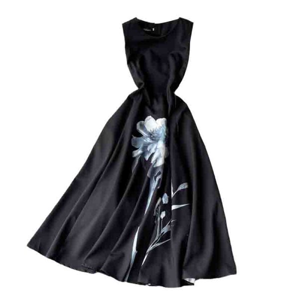 European Stationsummer New French Retro Sleeveless Vest Dress Printed Waist-Controlled Slimming Large Hem Dress - Image 6