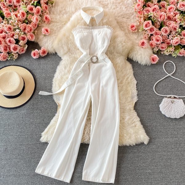 Off-the-Shoulder Tube Top Denim Jumpsuit Women’s Summer High Waist Slimming Draping Temperament Jumpsuit - Image 2