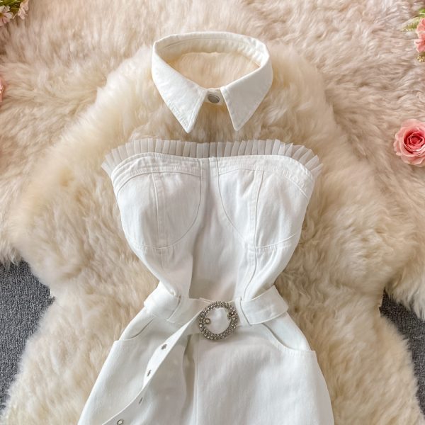 Off-the-Shoulder Tube Top Denim Jumpsuit Women’s Summer High Waist Slimming Draping Temperament Jumpsuit - Image 3