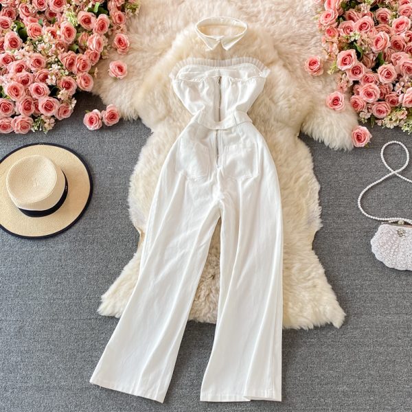 Off-the-Shoulder Tube Top Denim Jumpsuit Women’s Summer High Waist Slimming Draping Temperament Jumpsuit - Image 5