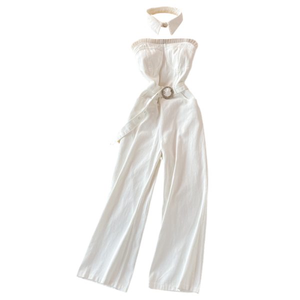 Off-the-Shoulder Tube Top Denim Jumpsuit Women’s Summer High Waist Slimming Draping Temperament Jumpsuit - Image 6