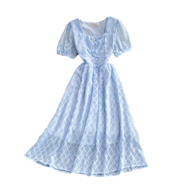 French square neck dress women summer new style European goods temperament waist puff sleeve mid-length skirt short sleeves - Image 6