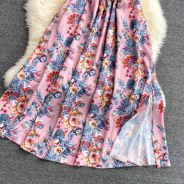Summer Shawl Improved Cheongsam Western Style Chiffon Floral Dress Vintage Buckle Summer Figure Flattering Wide Hem Long Dress - Image 4