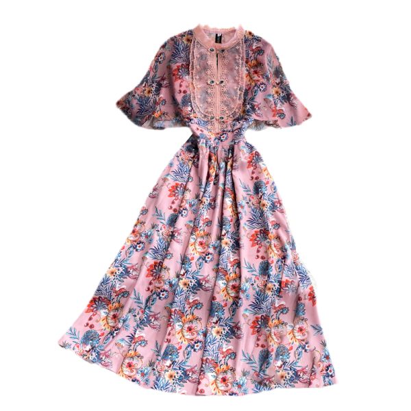 Summer Shawl Improved Cheongsam Western Style Chiffon Floral Dress Vintage Buckle Summer Figure Flattering Wide Hem Long Dress - Image 6
