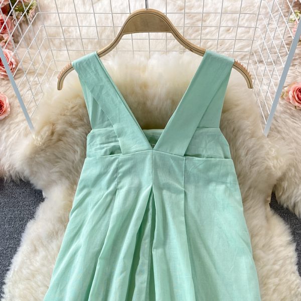 New Lightly Mature Loose Big Hem Strap Long Dress French First Love Summer Seaside Vacation Backless Dress Women - Image 3