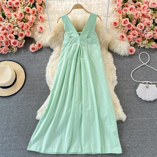 New Lightly Mature Loose Big Hem Strap Long Dress French First Love Summer Seaside Vacation Backless Dress Women - Image 5