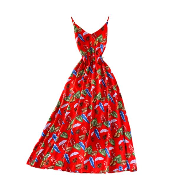 Seaside Beach Vacation Skirt Summer New Floral Slip Dress Waist Slimming Printed V-neck Large Swing Dress - Image 6