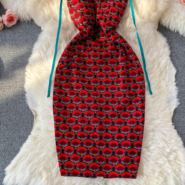 French Style Retro Slit Suspender Dress for Women Summer Floral Skirt Sexy Backless Slim-Fit Figure Flattering Sheath Dress - Image 4