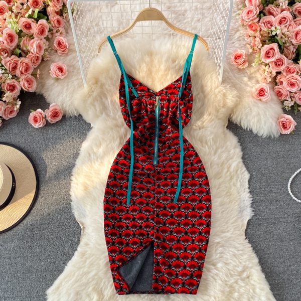 French Style Retro Slit Suspender Dress for Women Summer Floral Skirt Sexy Backless Slim-Fit Figure Flattering Sheath Dress - Image 5