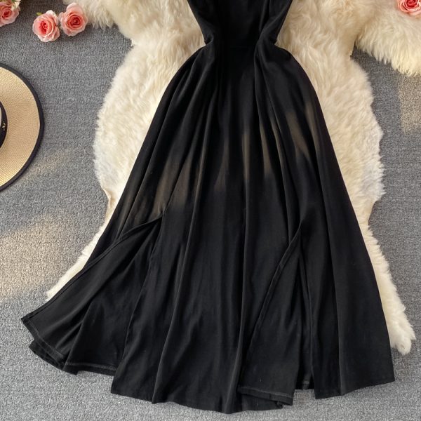 Seaside Vacation Travel Sexy Backless Slit Large Swing Dress Super Fairy Waist Trimming Slimming V-Neckline Strap Dress Summer - Image 4